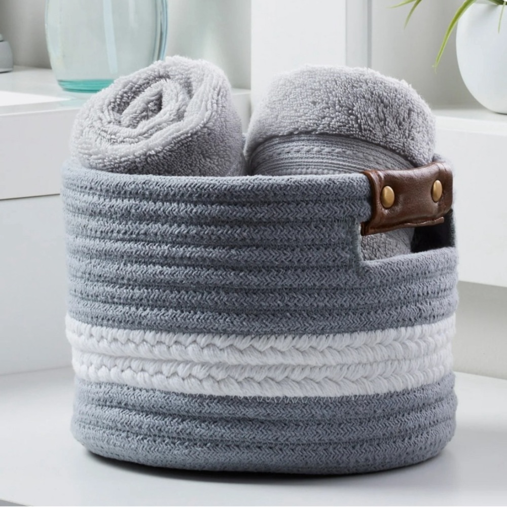 NWT Better Homes & Garden Rope Vanity Basket Silver